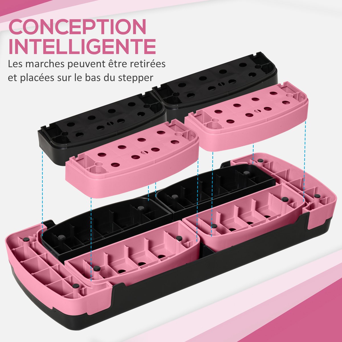 Stepper pour exercices d'aérobie Plastique rose, HOMCOM