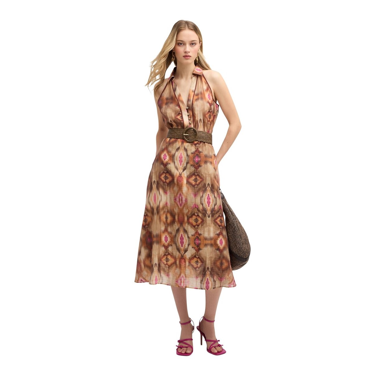 Robe chemisier à imprimé ikat marron, MOTIVI