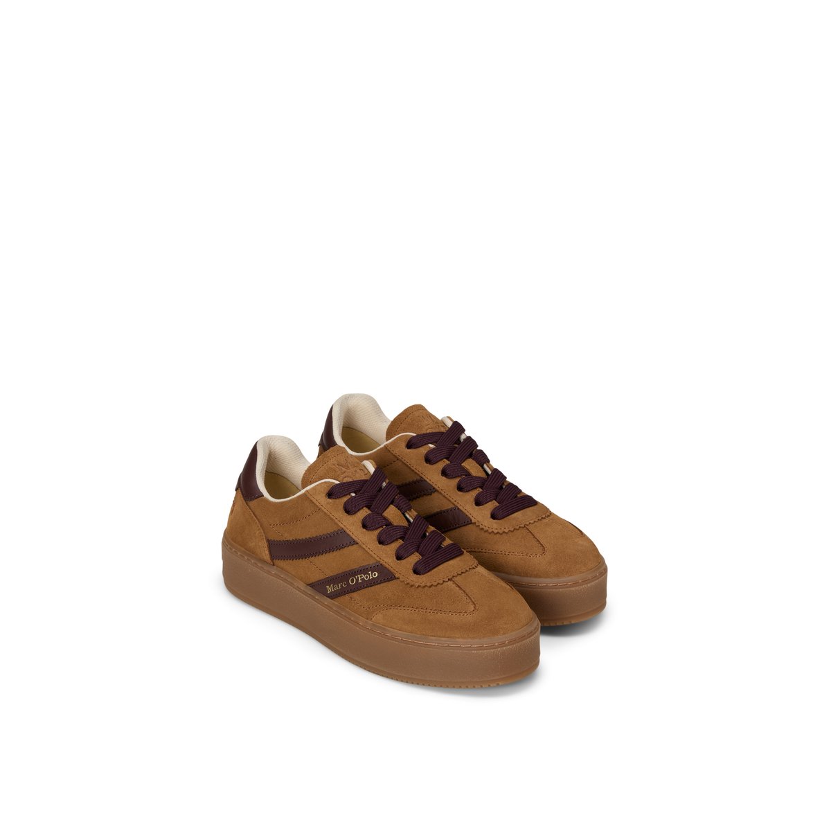 Modèle de baskets Edith en cuir velours huilé cognac, MARC O'POLO