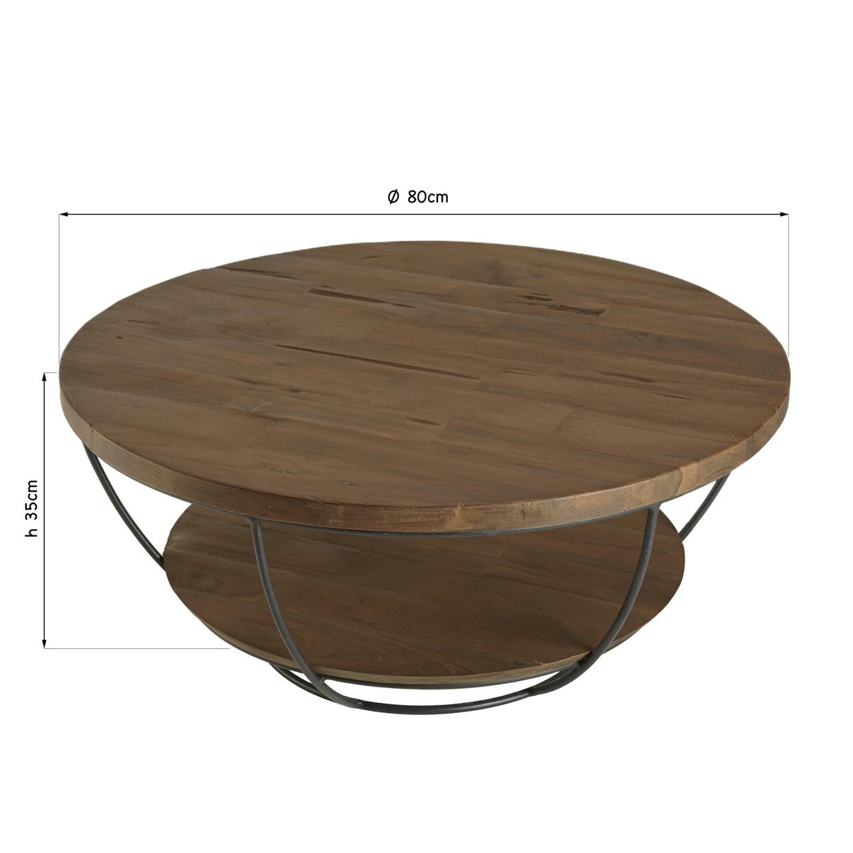 Table basse ronde double plateau teck/métal SWING noir, PIER IMPORT