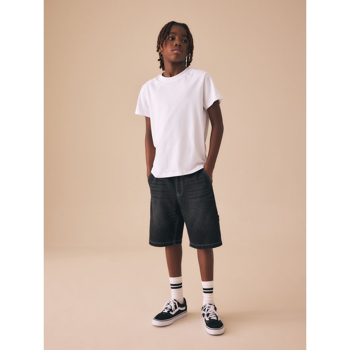 Short carpenter en jean noir, NEXT
