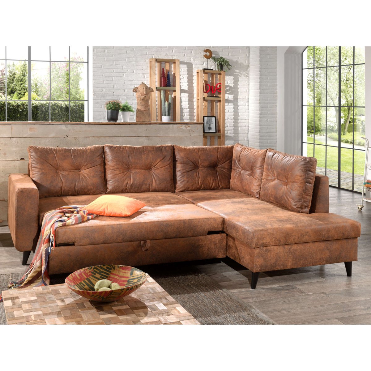 Canapé d'Angle droit 5 places - NORDIC marron, BEST MOBILIER