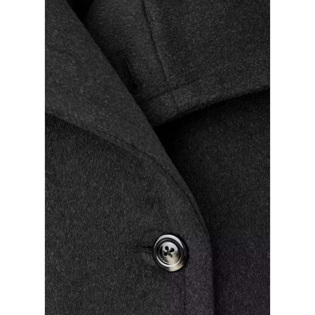 Manteau en mélange de laine à col cheminée gris chiné foncé, MANGO
