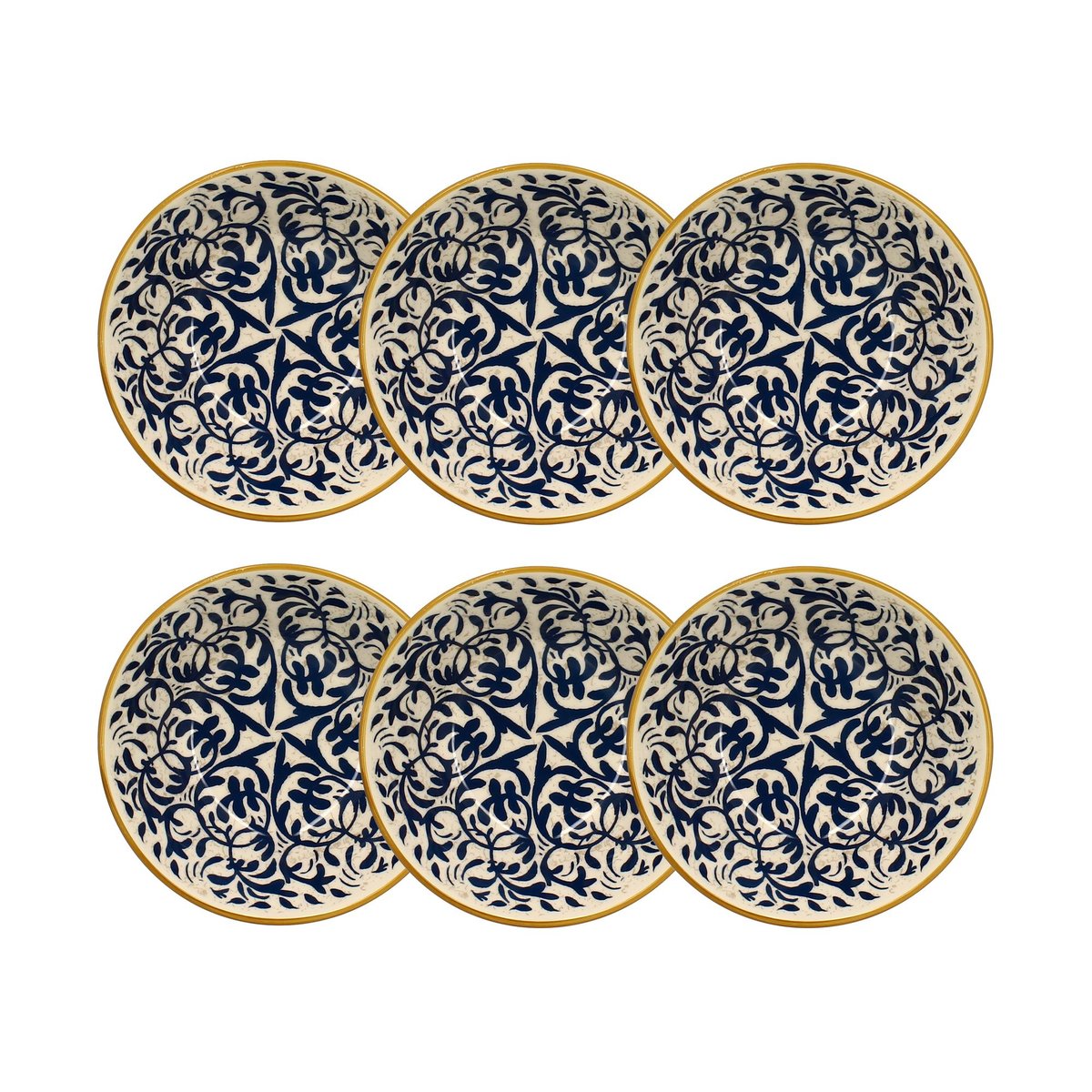 Lot de 6 coupelles à motif en grès 16cm, HERACLEE bleu, NOVASTYL
