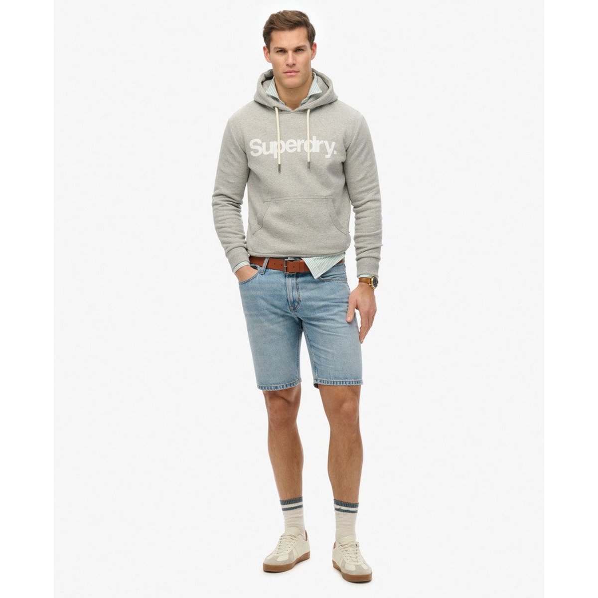 Sweat à capuche Core Logo gris chiné, SUPERDRY