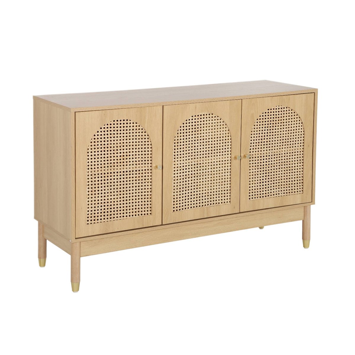 Buffet décor bois et cannage 3 portes 120cm JUDITH naturel, SWEEEK