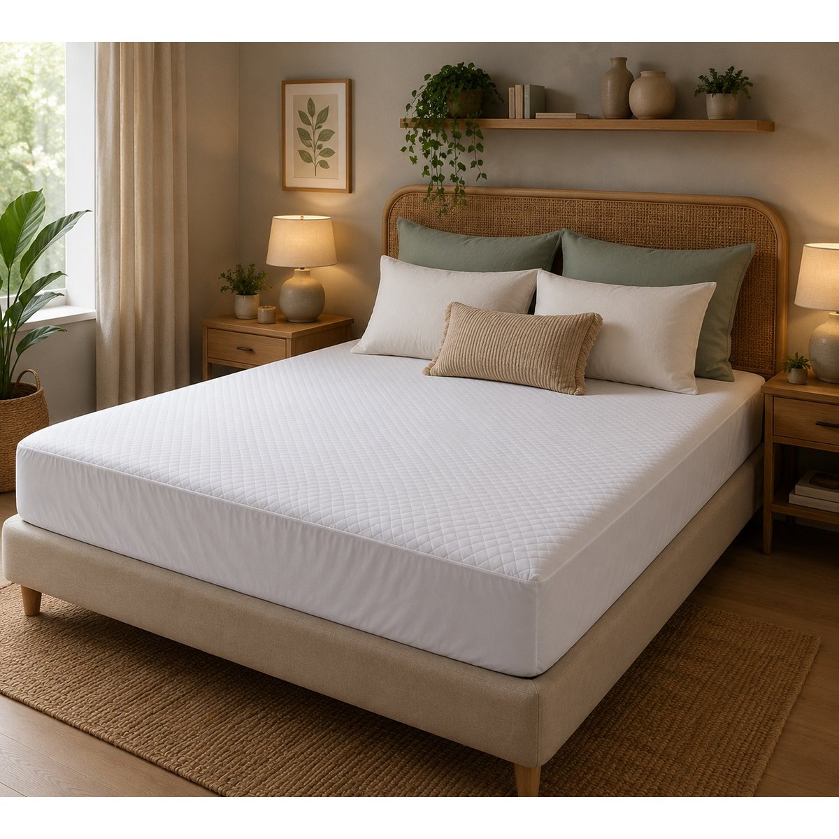 Protege matelas en coton 180 x 200 cm Elisa blanc, EDEN