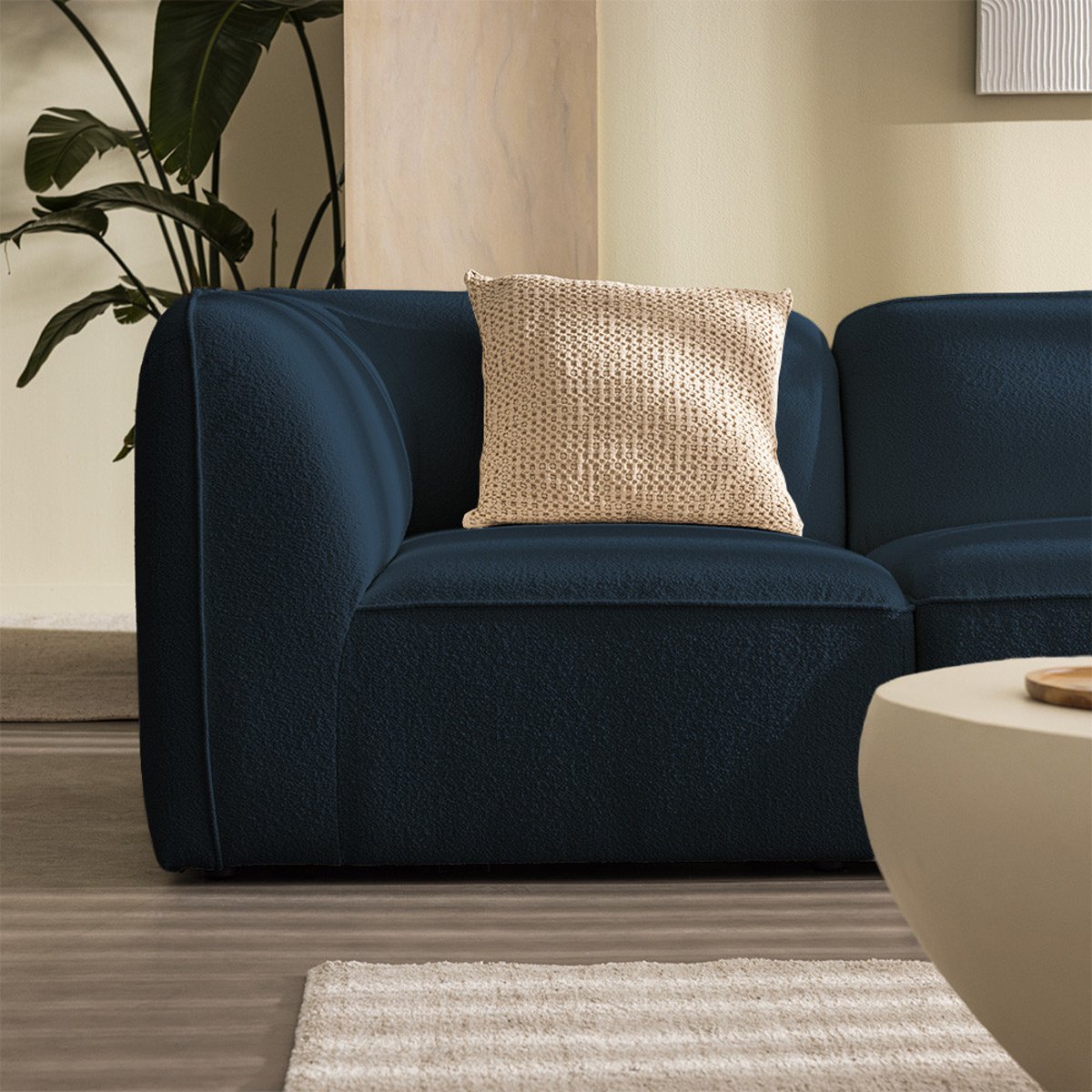 Angle réversible pour canapé modulable en tissu bouclette- NOOR bleu marine, DRAWER