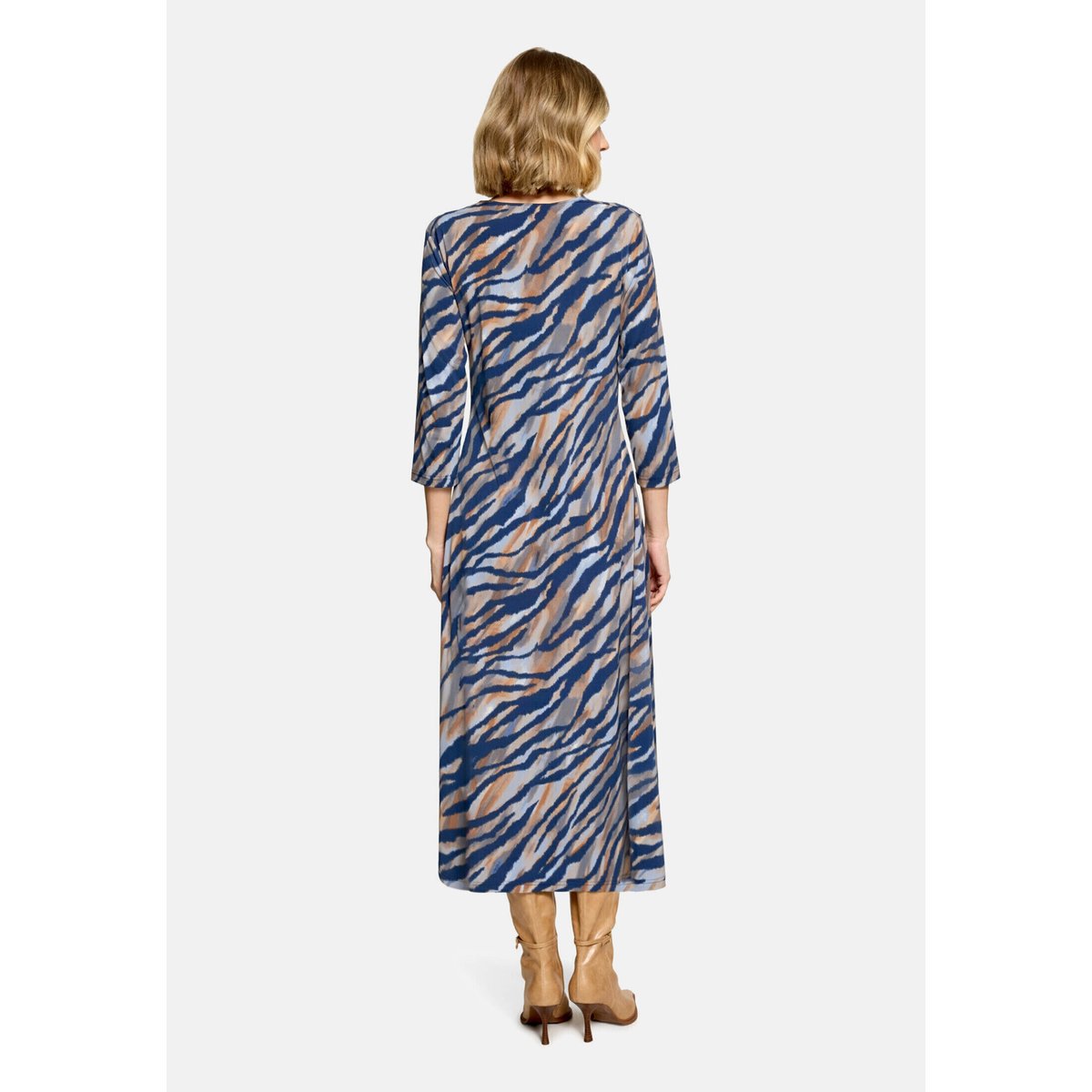Robe longueur midi à fronce bleu/marron, BETTY BARCLAY
