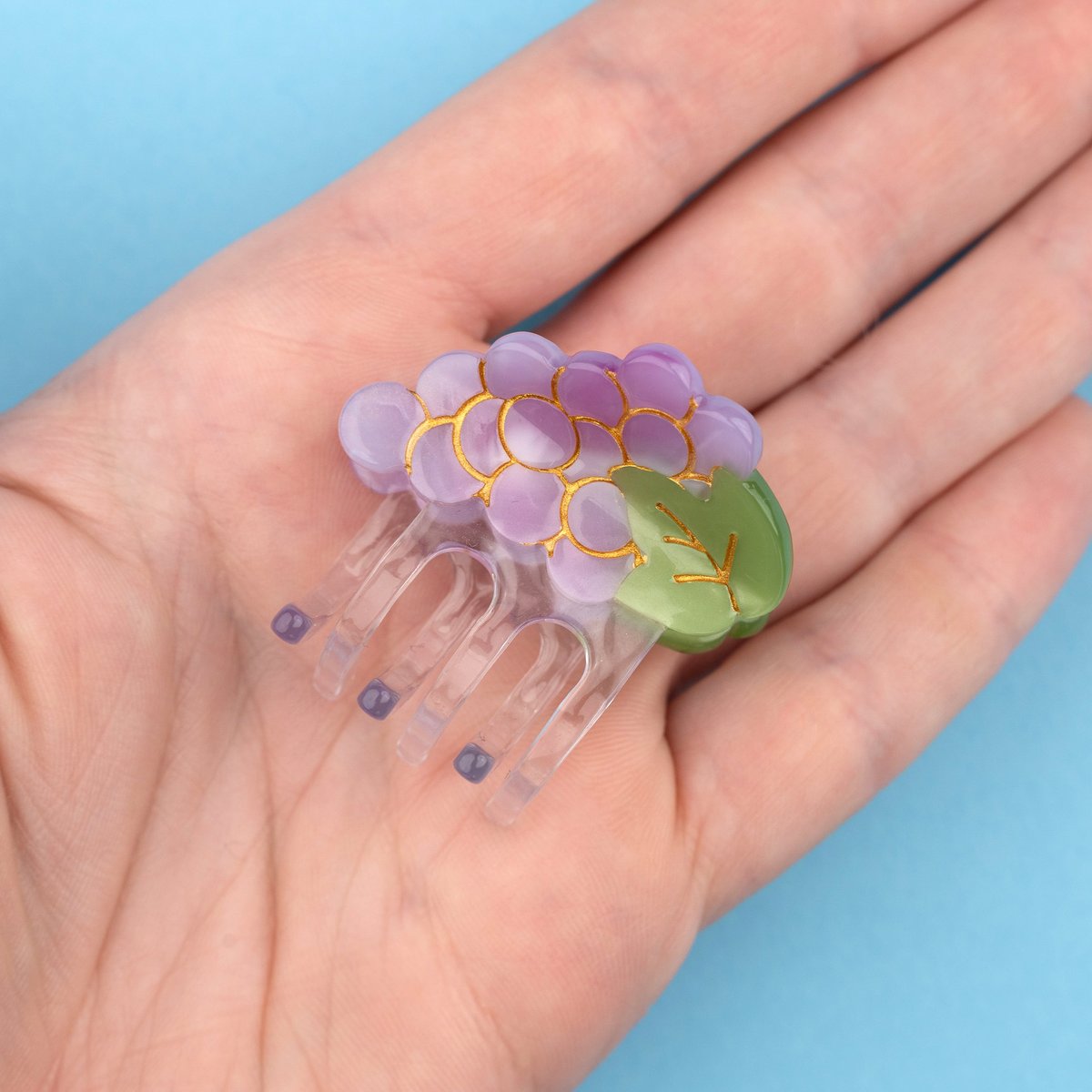 Mini pince à cheveux RAISIN violet avec tige vert nacré, COUCOU SUZETTE