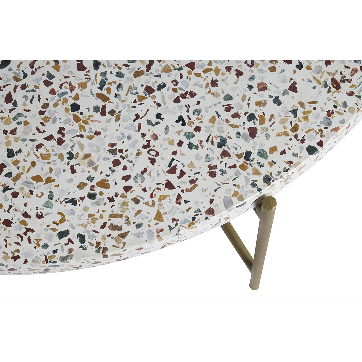 Table basse ronde design en terrazzo et métal doré D55 cm MEZZO crème, MILIBOO