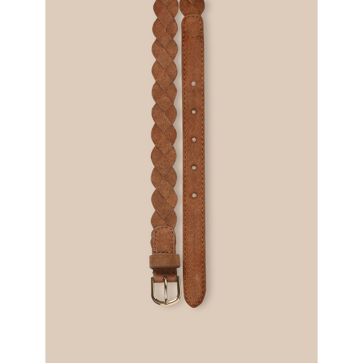 Ceinture tressée en cuir camel, CYRILLUS