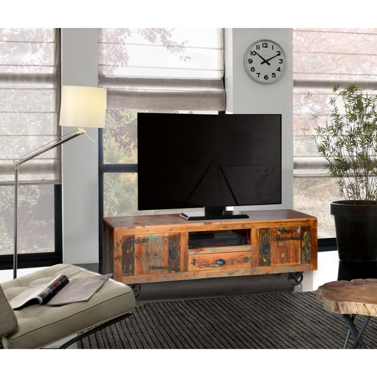 Meuble tv 1 tiroir marron, DECORATION D’AUTREFOIS