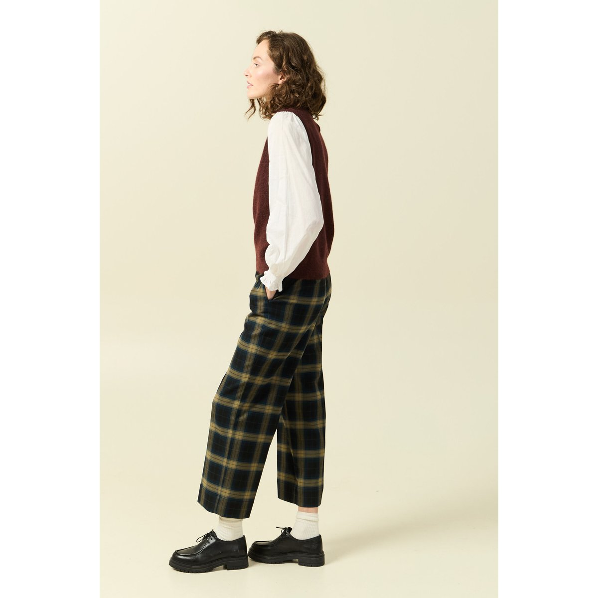 Pull 2 en 1 col rond manches longues marron, BONOBO