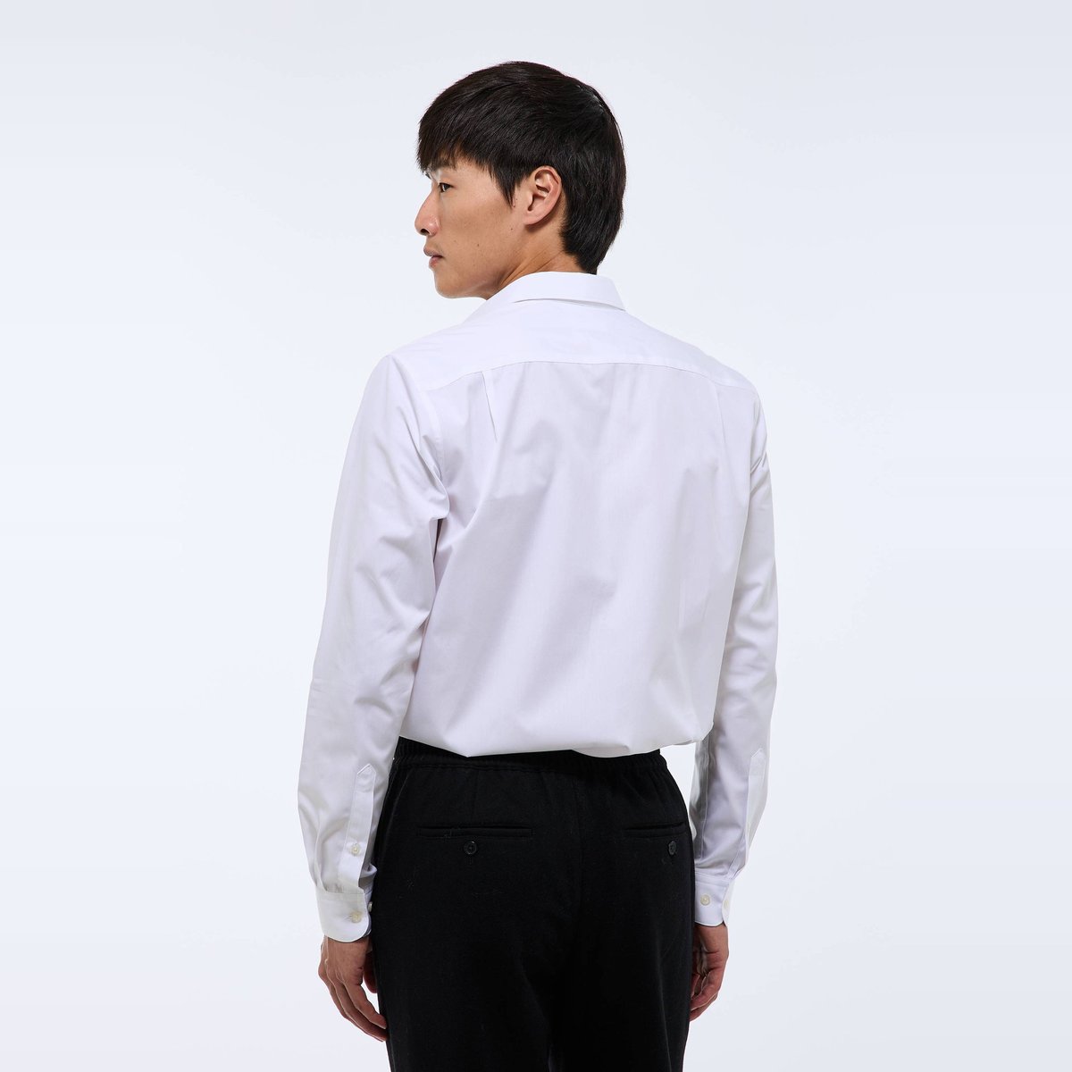Chemise ville double retors col italien en coton blanc, MONOPRIX