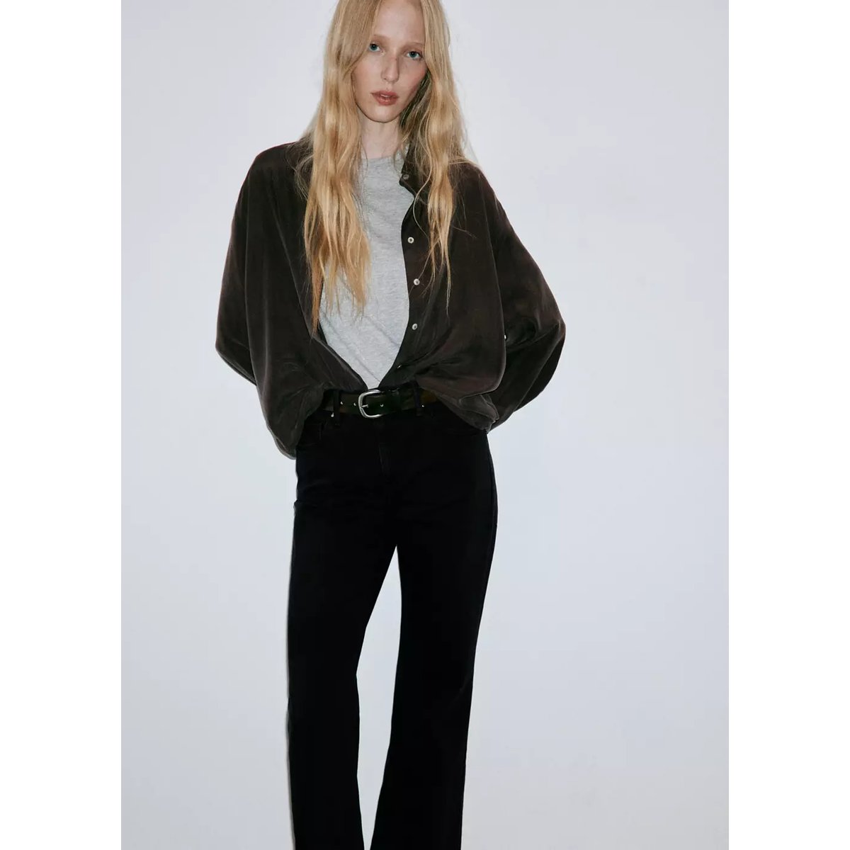 Jean flare taille haute black denim, MANGO