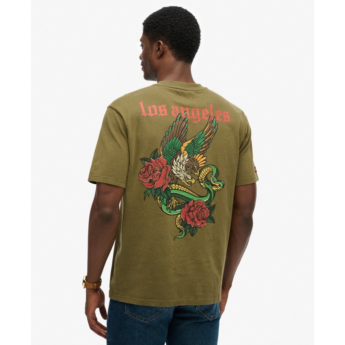 T-shirt ample Tattoo olive foncé, SUPERDRY