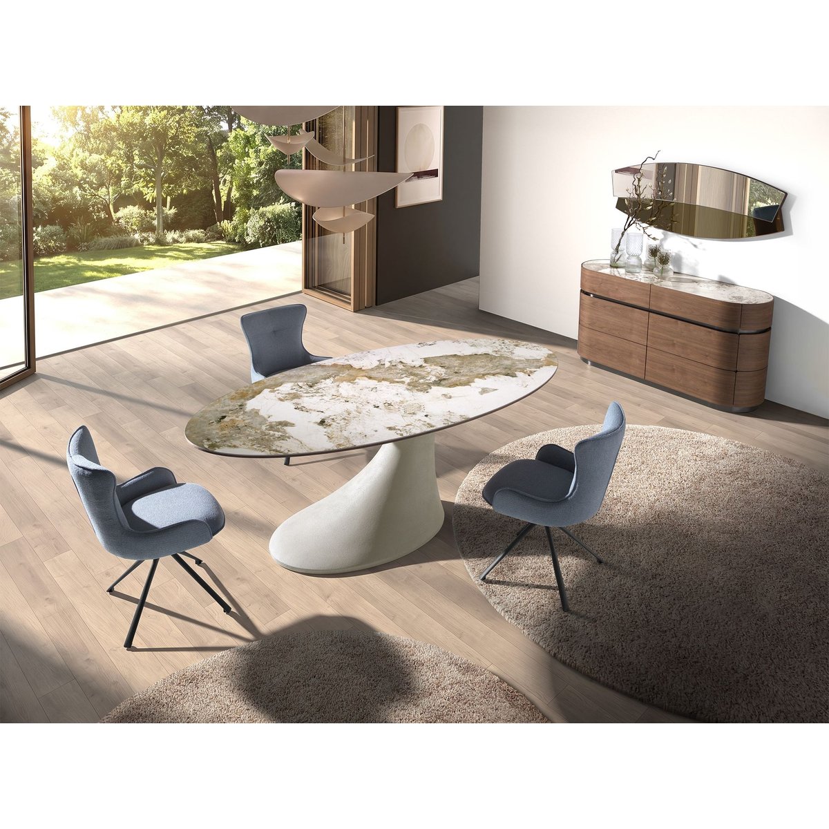 Chaise pivotante en tissu bleu | gris foncé, ANGEL CERDA