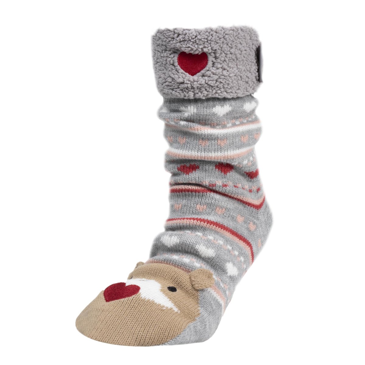 Chaussettes d'intérieur en maille, doublé sherpa, antidérapante gris, ISOTONER