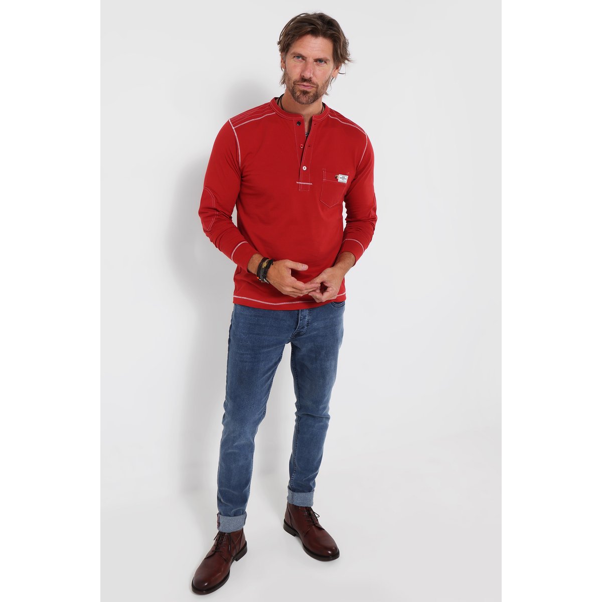 Henley Avec Surpiqures rouge, JOE BROWNS