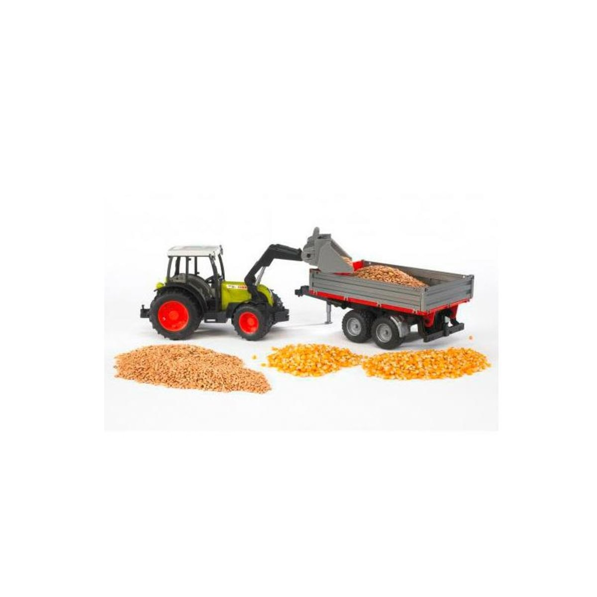 Benne pour tracteurs avec ridelles rabattables rouge et gris, BRUDER