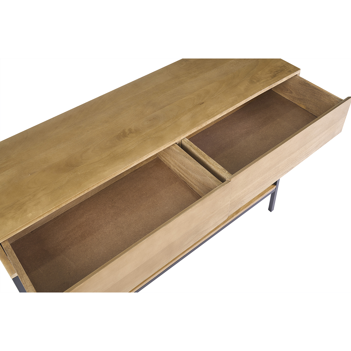Console industrielle avec rangements 2 tiroirs en bois manguier massif et métal noir L110 cm YPSTER bois clair / noir, MILIBOO