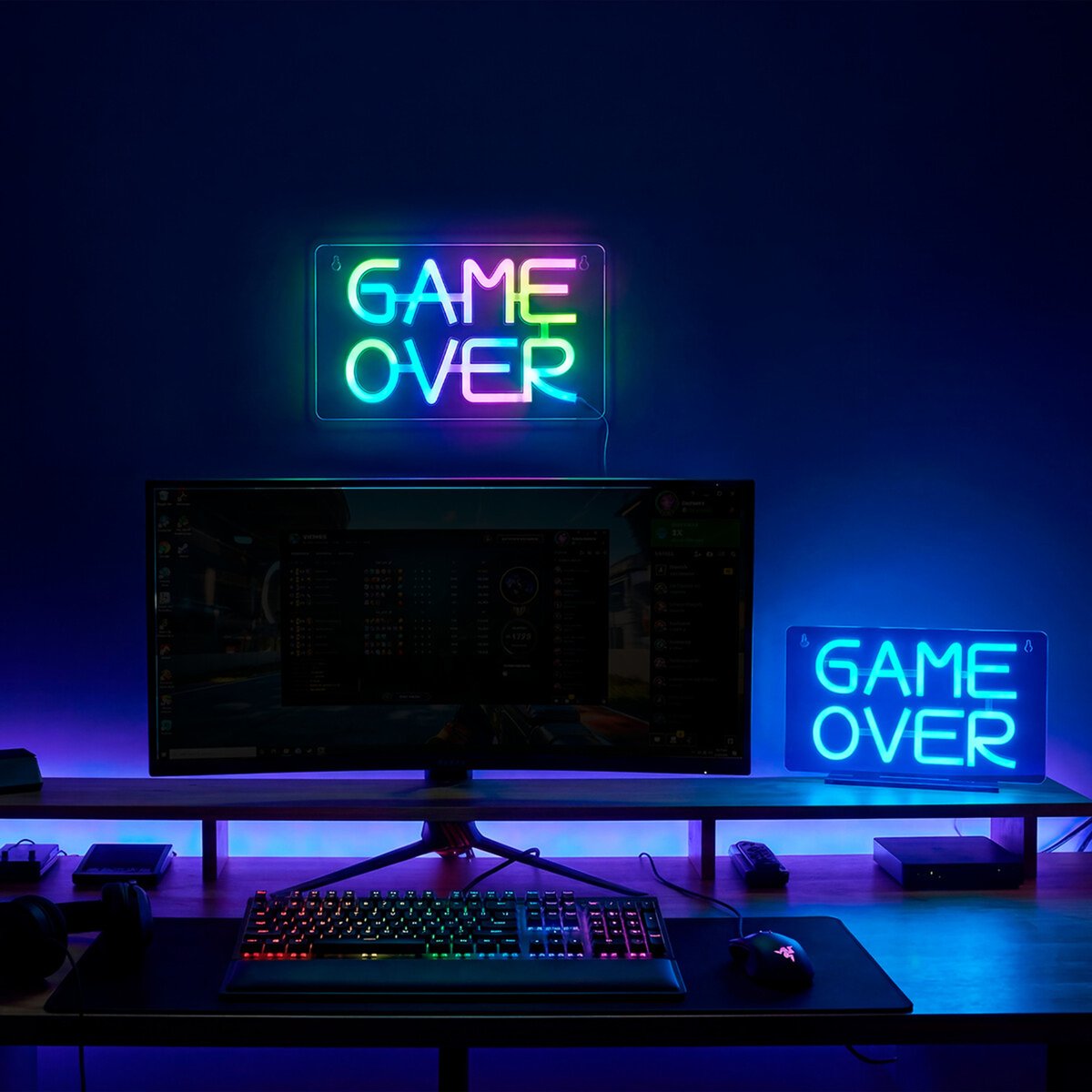 Néon LED motif game over avec deux modes d'éclairage multicolore, ATMOSPHERA