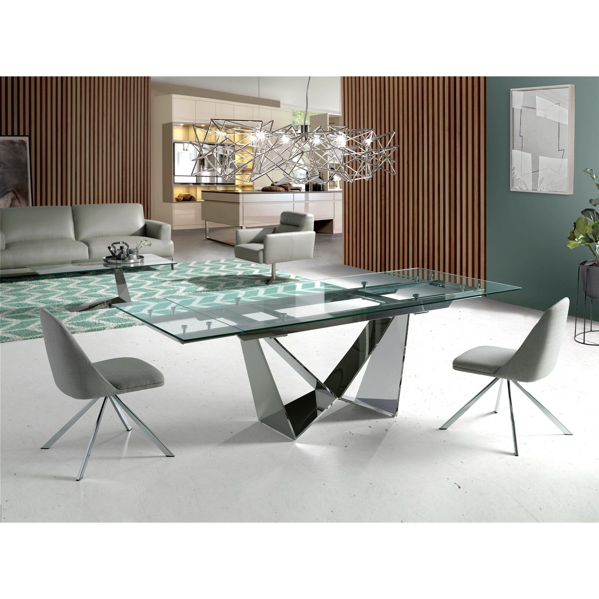 Table à manger extensible en verre verre | acier, ANGEL CERDA