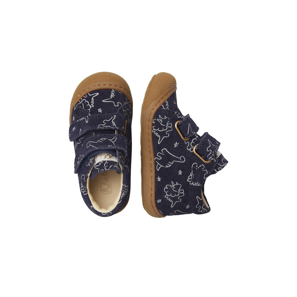 Chaussures premiers pas en suède COCOON VL marine-marron, NATURINO