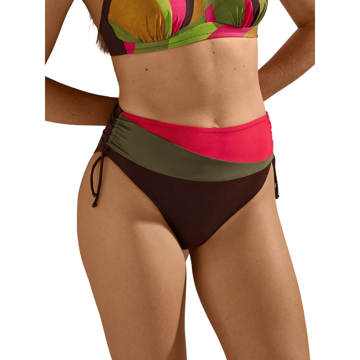 Bas maillot slip de bain taille haute côtés réglables Viviero marron, LISCA