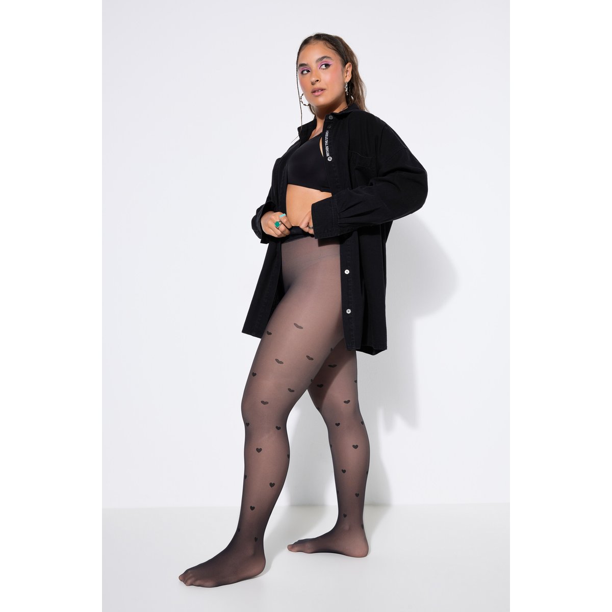 Collants aspect transparent, cœurs noir, STUDIO UNTOLD