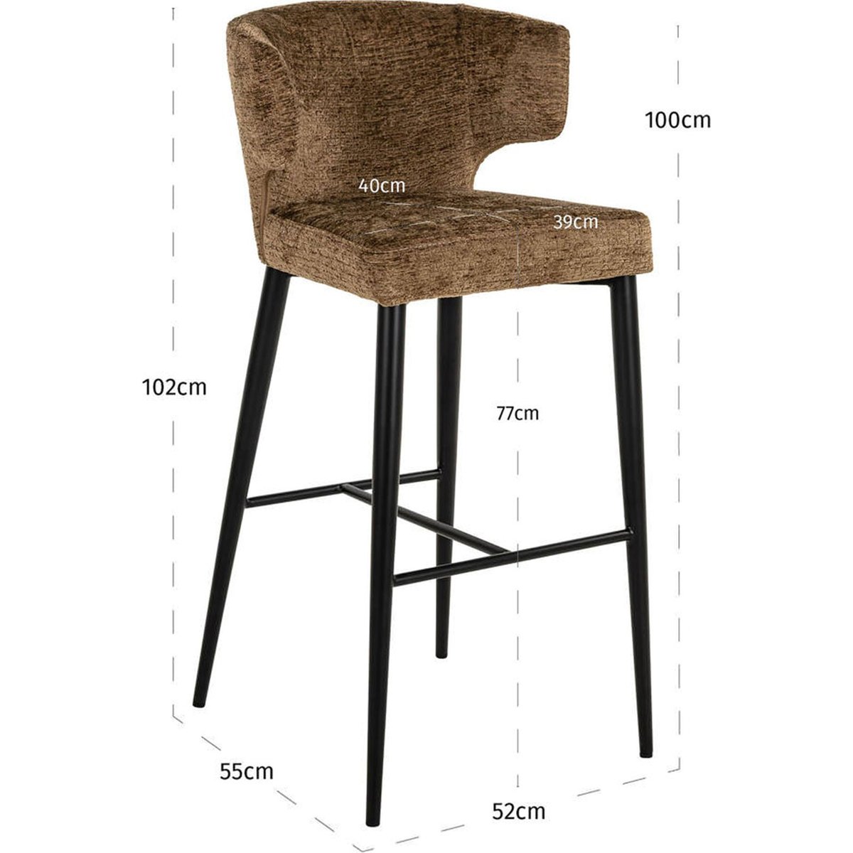 Tabouret de bar en tissu texturé brandy fusion, RECOLLECTION