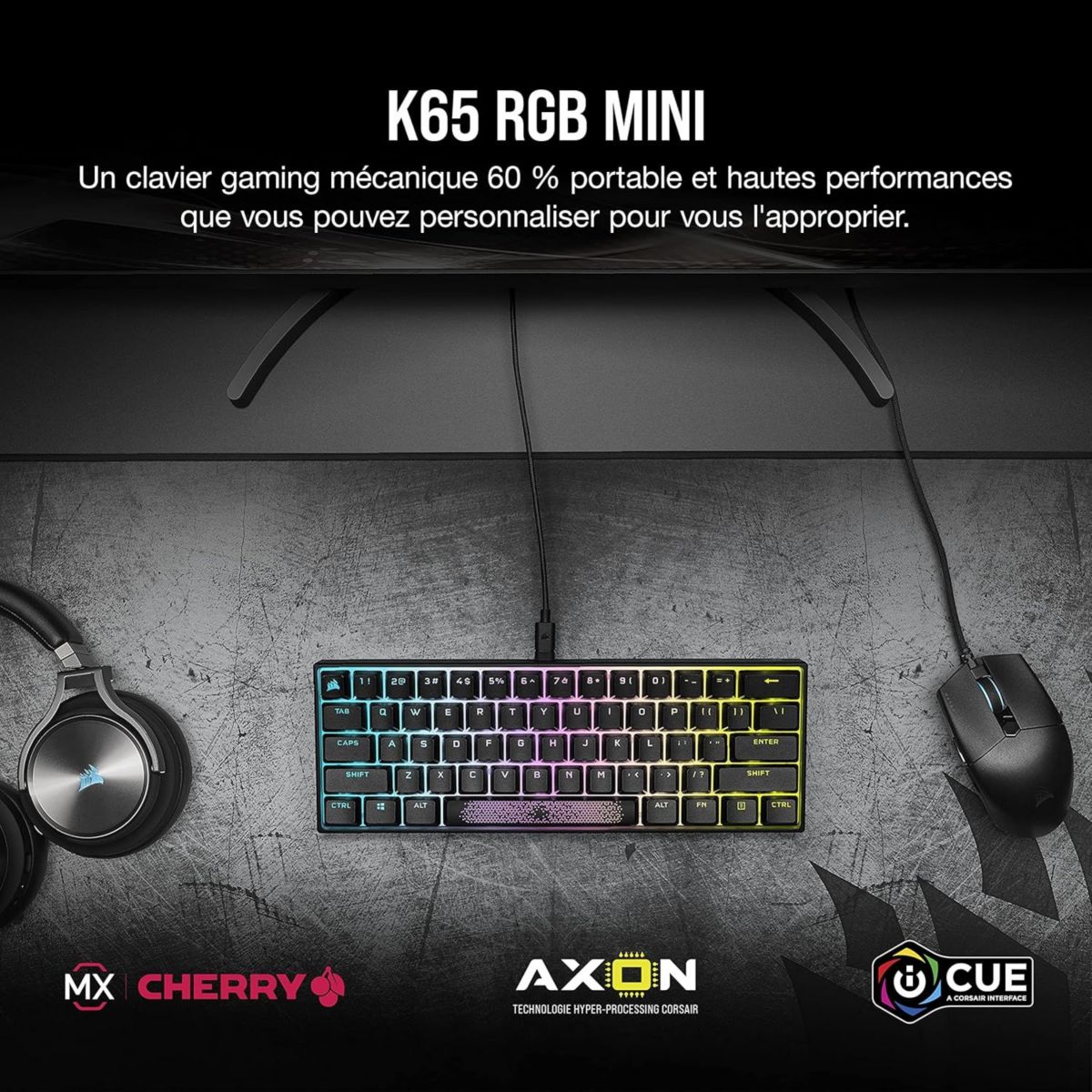 Clavier gamer K65 RGB MINI CHERRY MX Red Noir noir, CORSAIR