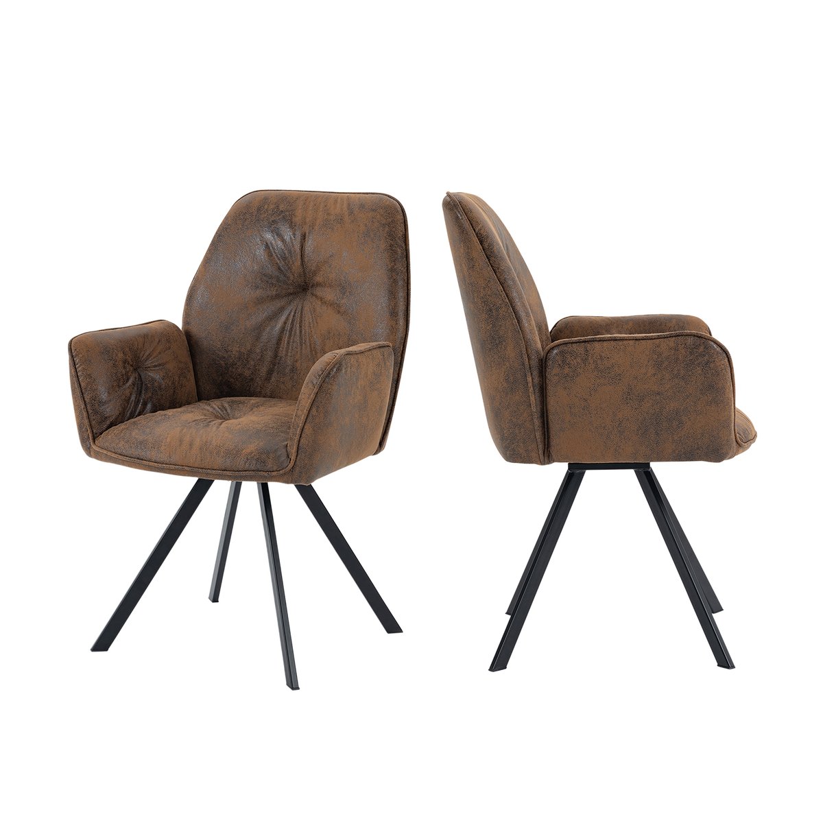 Lot de 2 chaises de salle à manger rotatif fauteuil industriel, CALF marron, MEUBLES COSY