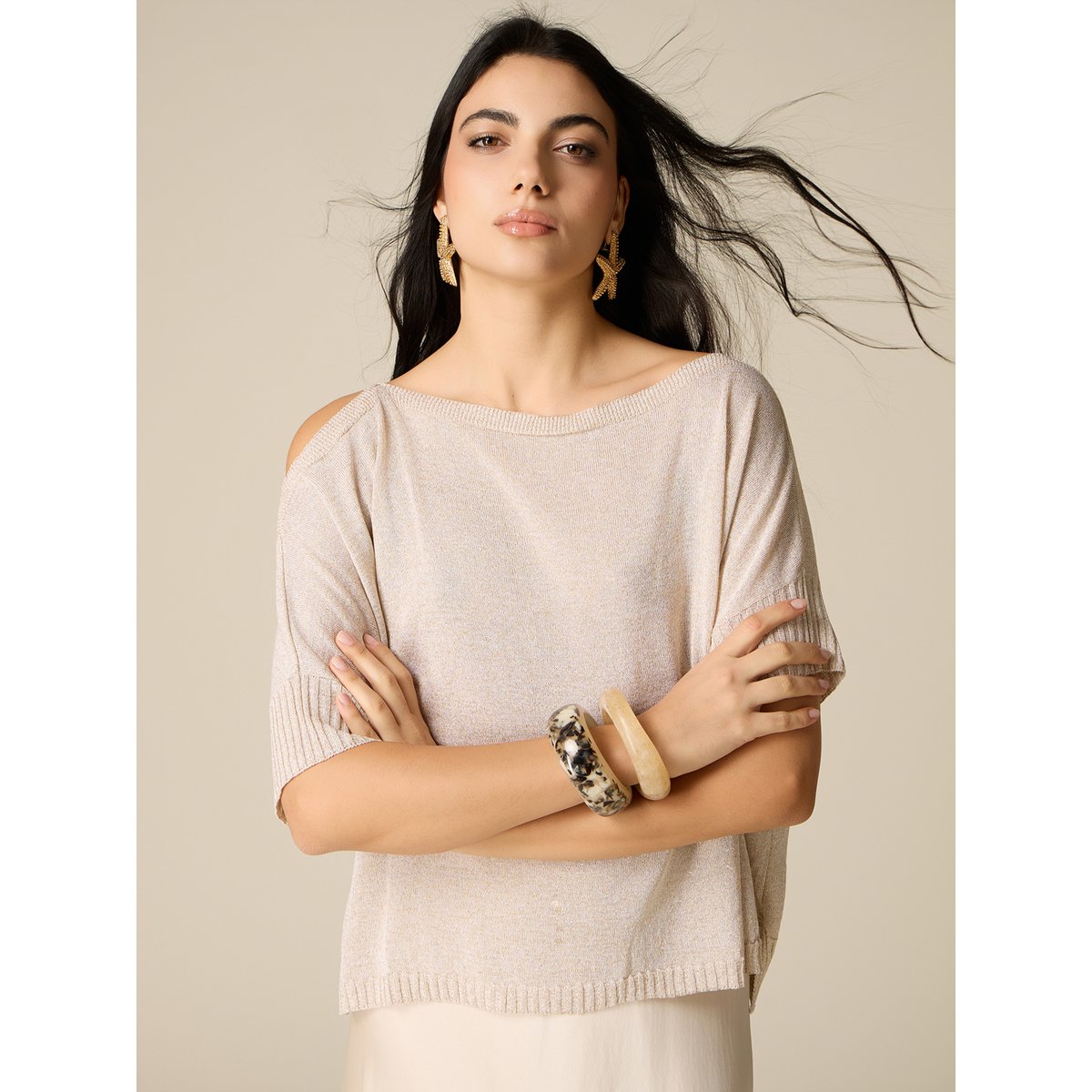 Haut avec découpes beige, OLTRE