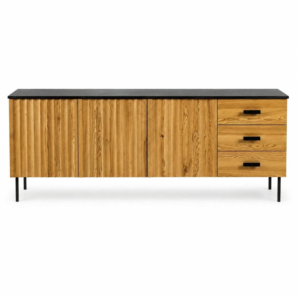 Buffet bas 3 portes en bois bicolore, façade ondulée TARAN bois naturel, PIER IMPORT