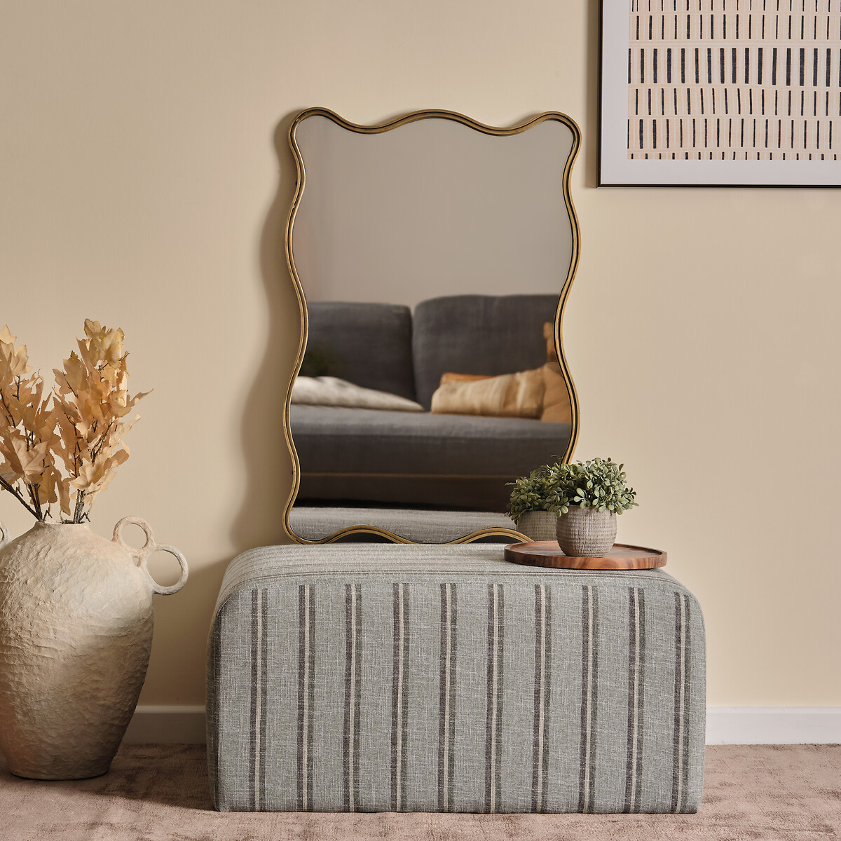 Nerina Coastal Stripe Large Cotton Pouffe grey stripes, ÉDITÉ