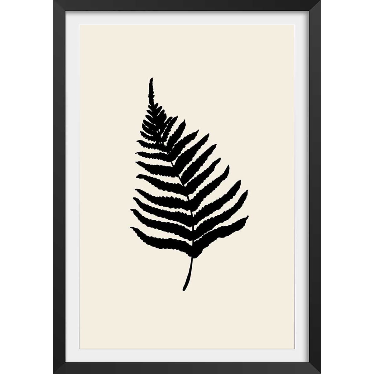 Affiche deco black fougères affiche + cadre en bois - noir, HEXOA