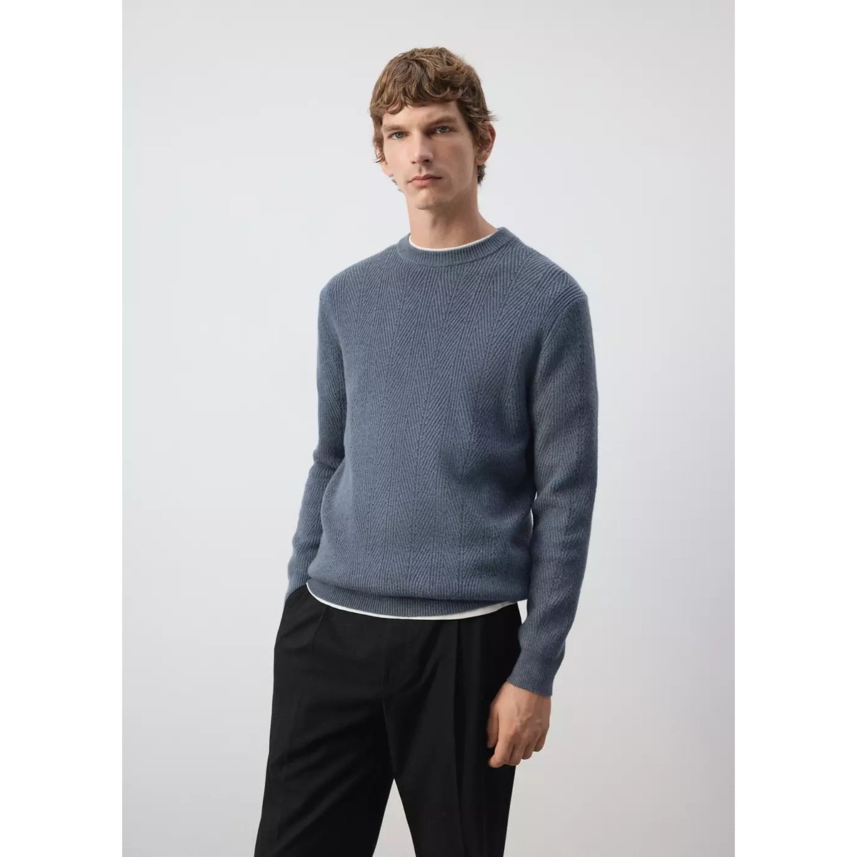 Pull-over maille chevrons bleu indigo, MANGO MAN