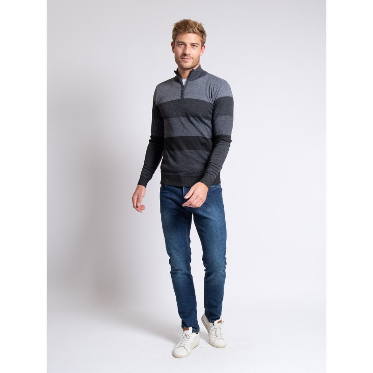 Pull Col Montant Zippé Losibil gris foncé, RITCHIE