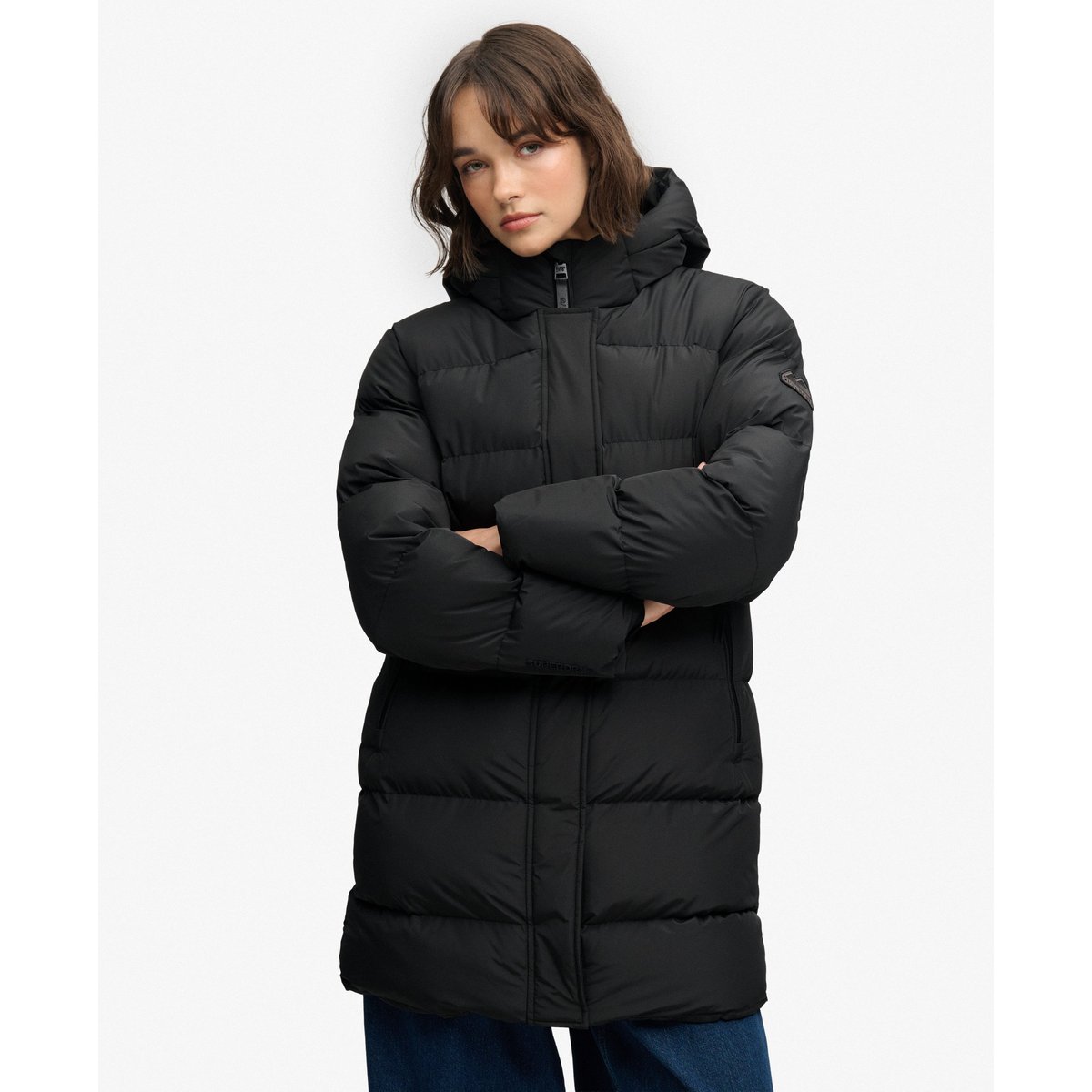 Doudoune mi-longue à capuche Sports noir, SUPERDRY