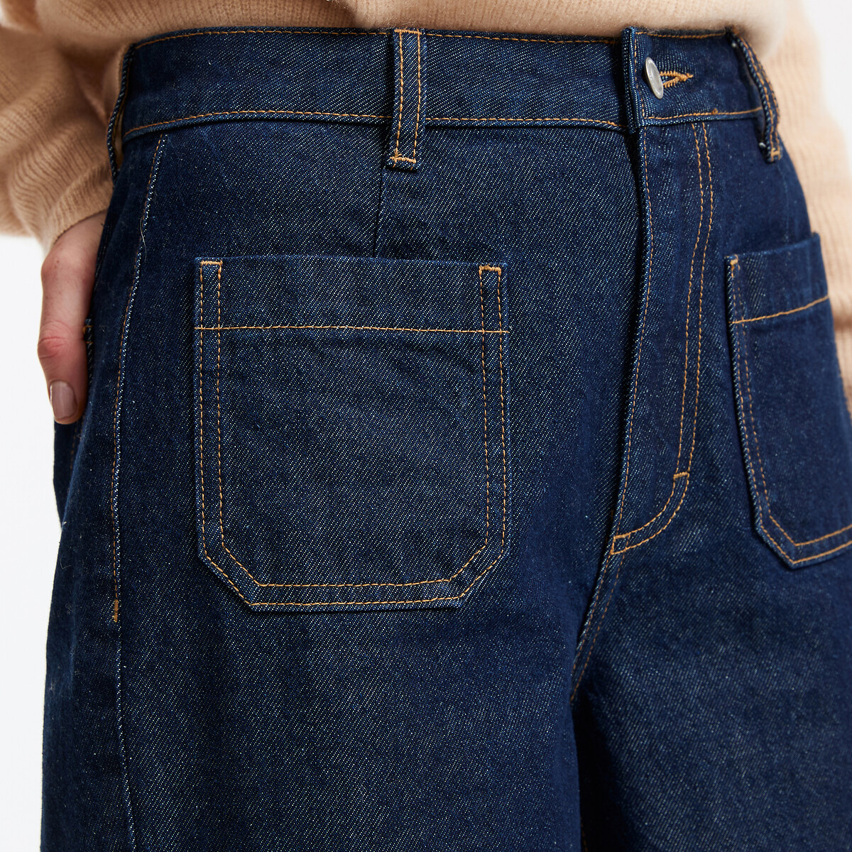 Wijde denim jeans, hoge taille, bijgesneden vorm ruw blauw, LA REDOUTE COLLECTIONS