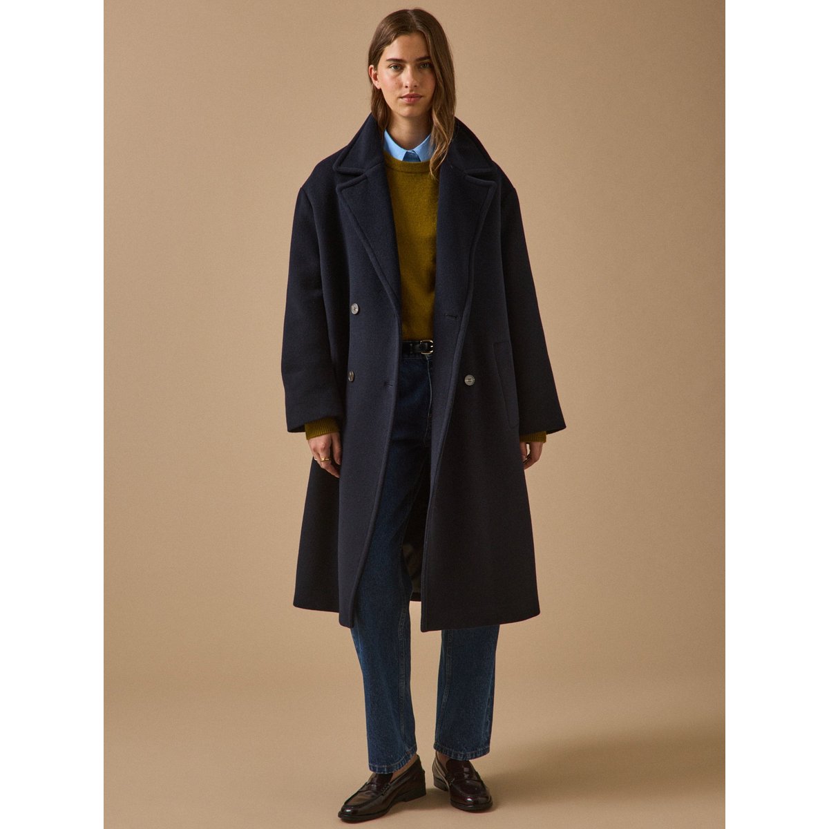 Manteau long lainage uni marine, CYRILLUS