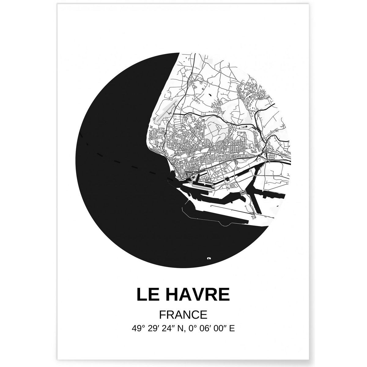 Affiche Carte Le Havre blanc, L'AFFICHERIE