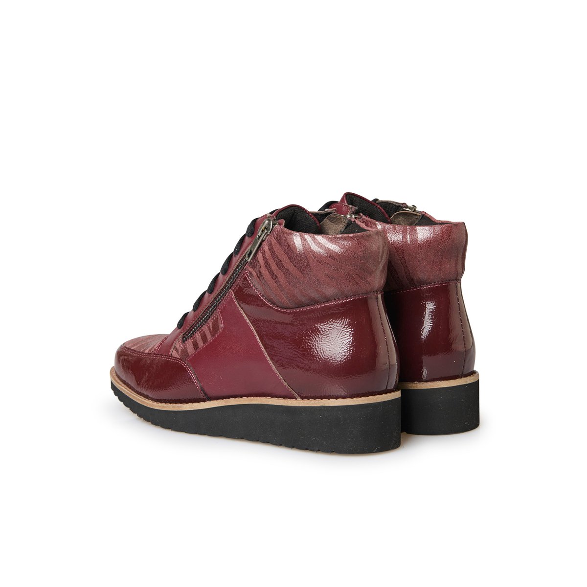 Boots à lacets double zip et lacets bordeaux, PEDICONFORT