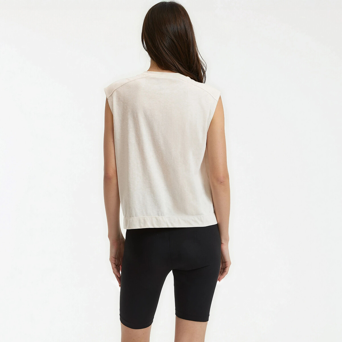 T-shirt col rond, sans manches beige chiné, LA REDOUTE COLLECTIONS