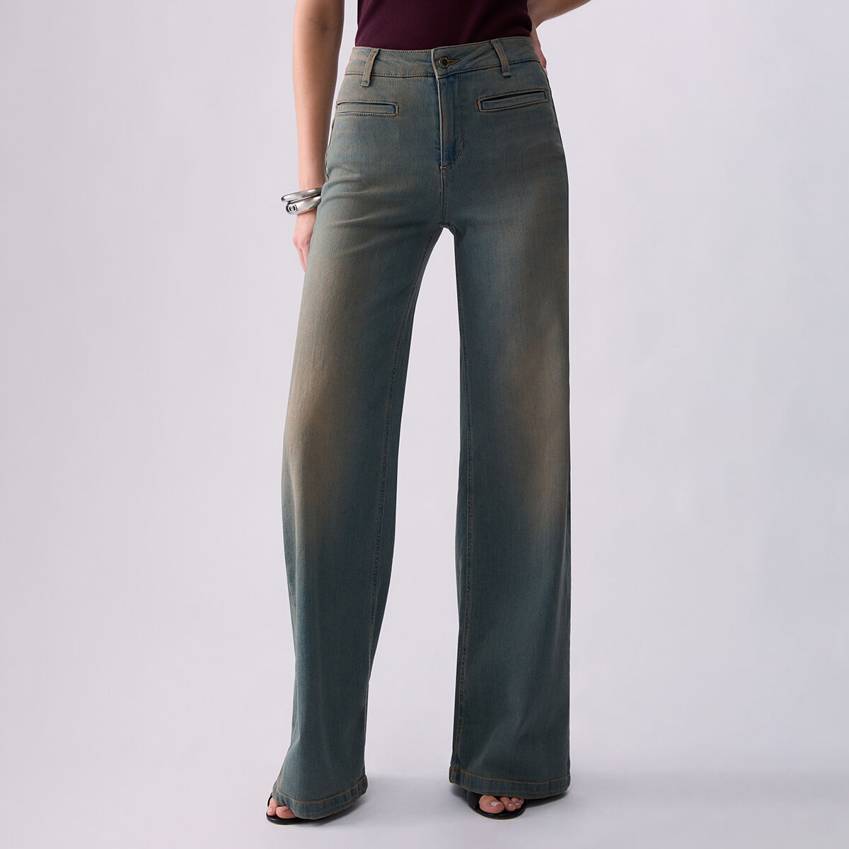 Jean flare avec poches passepoilées denim bleu, LIU JO