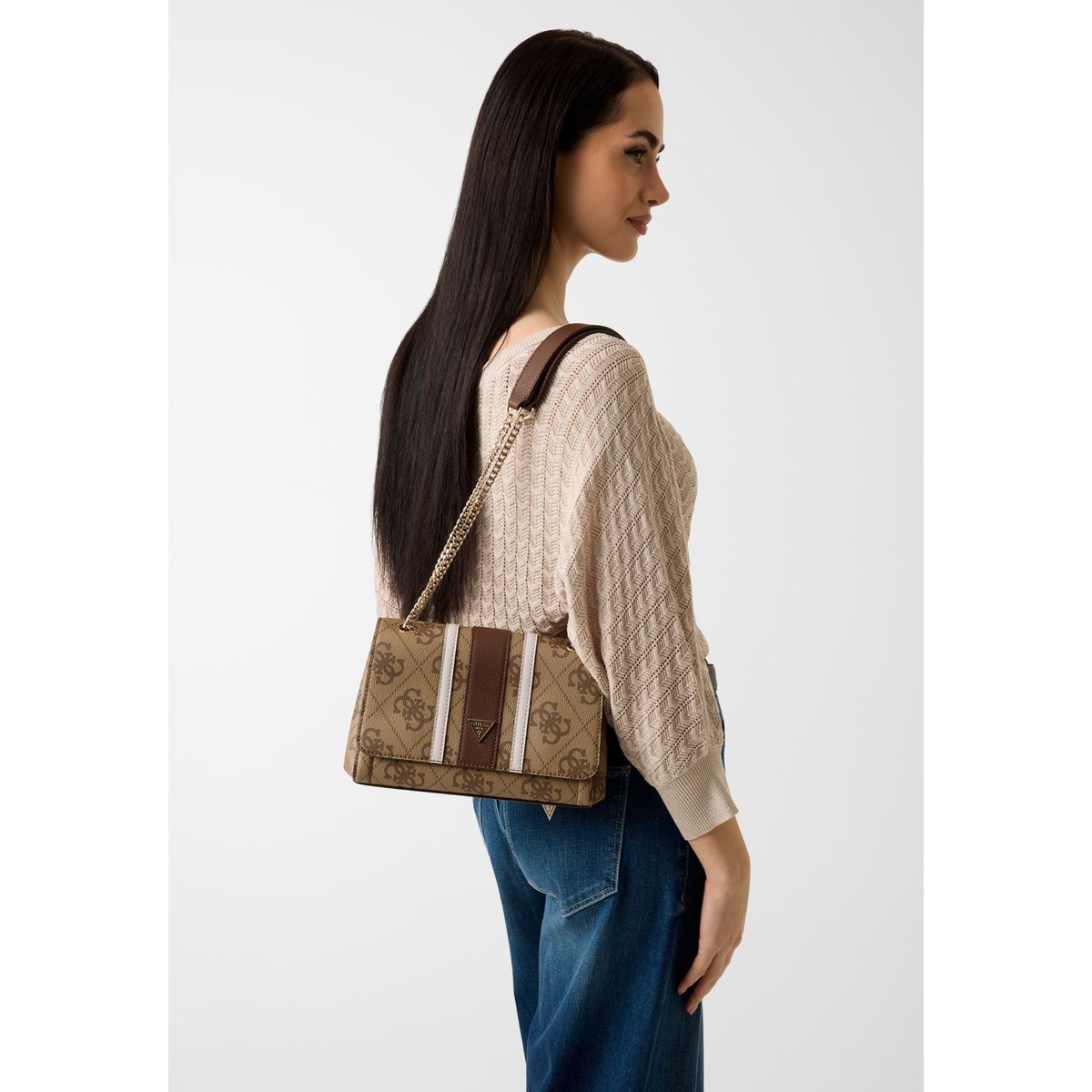 Sac Bandoulière Logo Noelle beige multi, GUESS