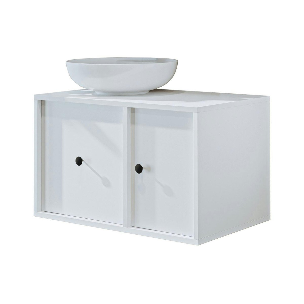 Meuble suspendu 1 tiroir 1 porte + vasque ronde EBE blanc, PIER IMPORT