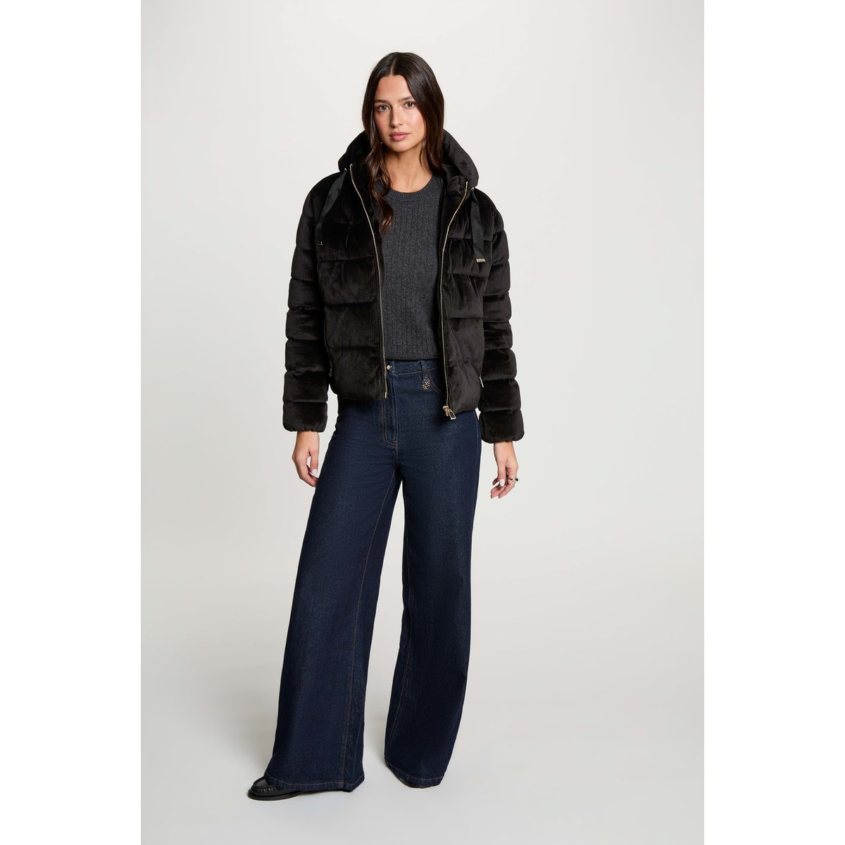 Doudoune courte velours noir, MORGAN